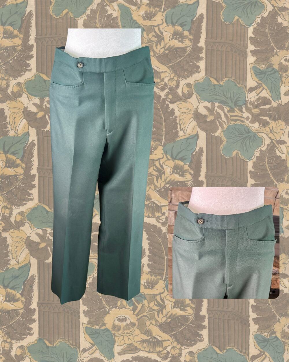 Vintage 70s Sansabelt by Jaymar-Ruby Green Polyester Disco Dress Pants 32X28